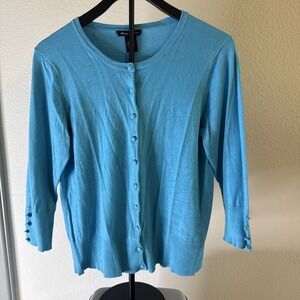 Audrey & Grace Women's Cardigan Sweater Crew Neck Long Sleeve Knit Blue Size L